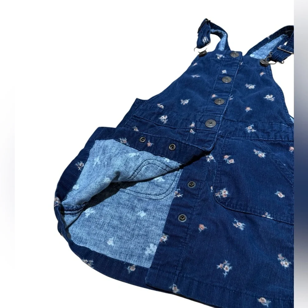 Oshkosh Navy Blue Corduroy Floral Jumper Dress  Cottagecore Farmhouse Girls 6/6X
